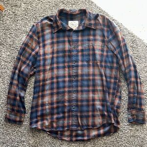 Men's Blue and Orange Plaid Shirt